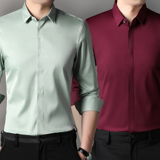 Premium Men's Solid Shirts (Solid Light Green + Solid Dark Red)