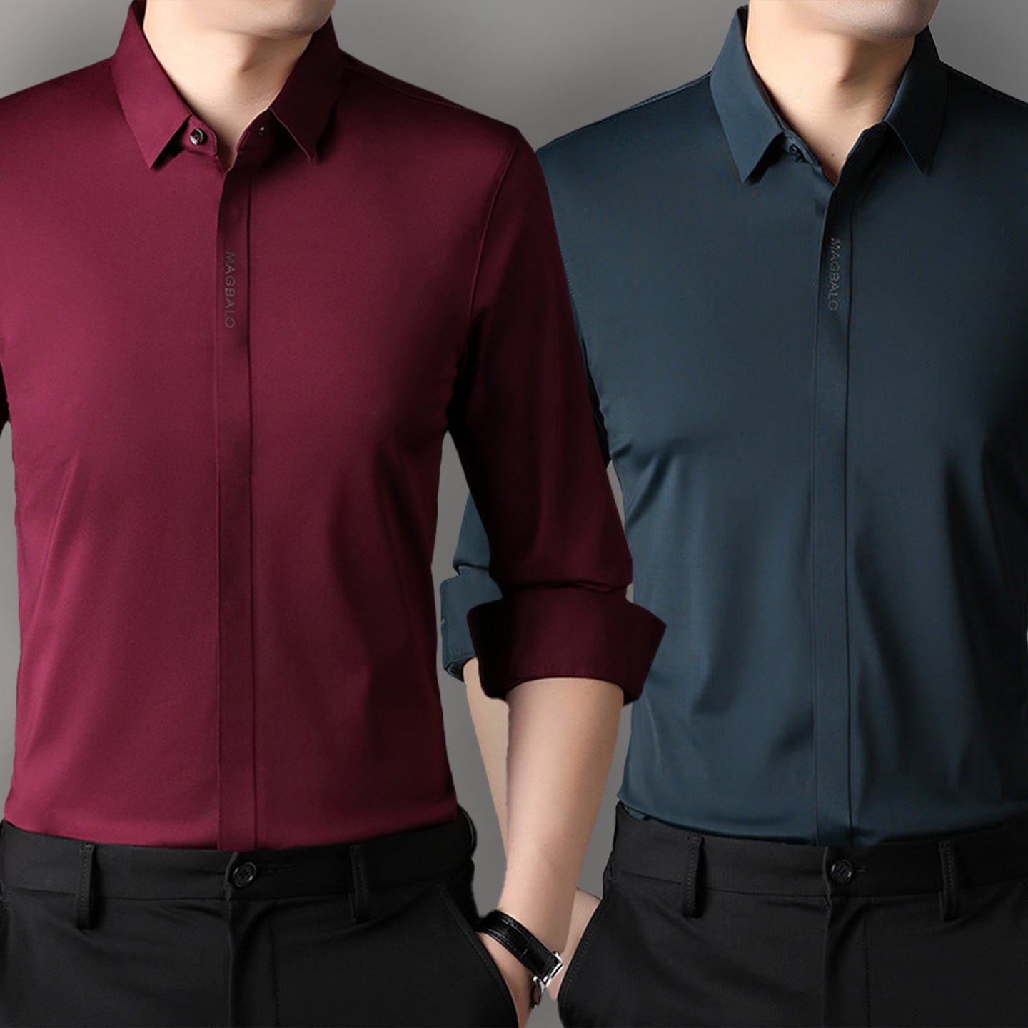 Premium Men's Solid Shirts (Solid Dark Red + Solid Prussian Blue)