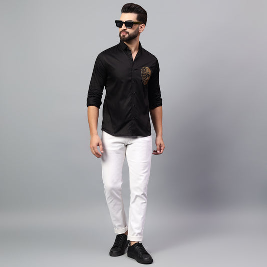 Men's Black Luxury Rhinestone Cotton Shirts