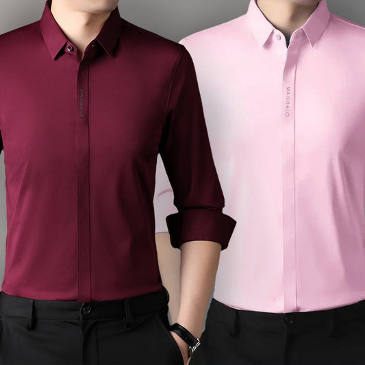 Premium Men's Solid Shirts (SOLID PINK+SOLID DARK RED)