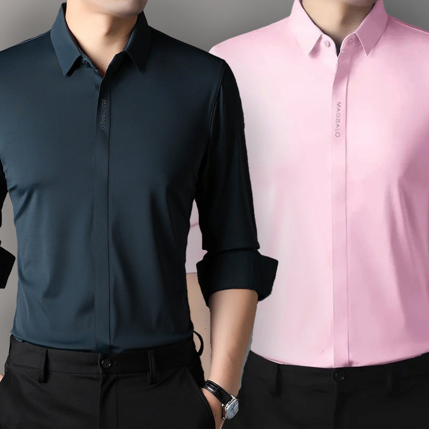 Premium Men's Solid Shirts (SOLID PRUSSIAN BLUE+SOLID PINK)
