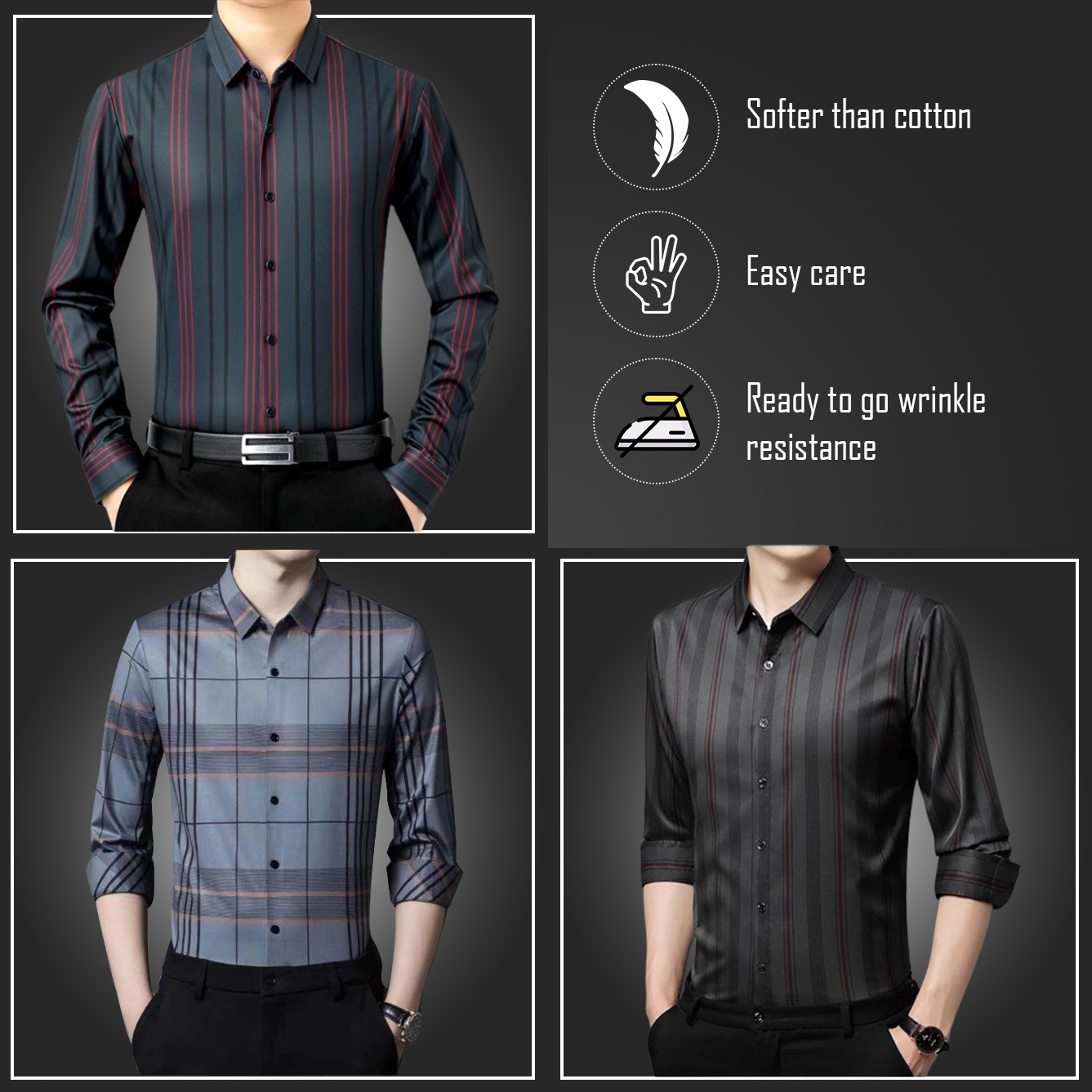 Pack of 3 Full Sleeve Cotton Check Shirt (R LINE+GL+DGRB)