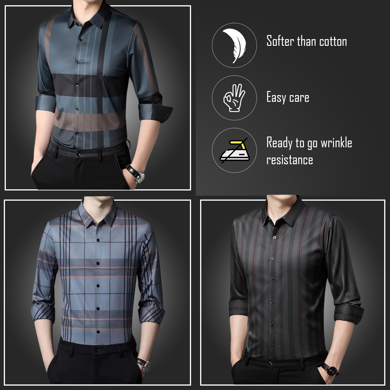 Pack of 3 Full Sleeve Cotton Check Shirt (BBB+GL+DGRB)
