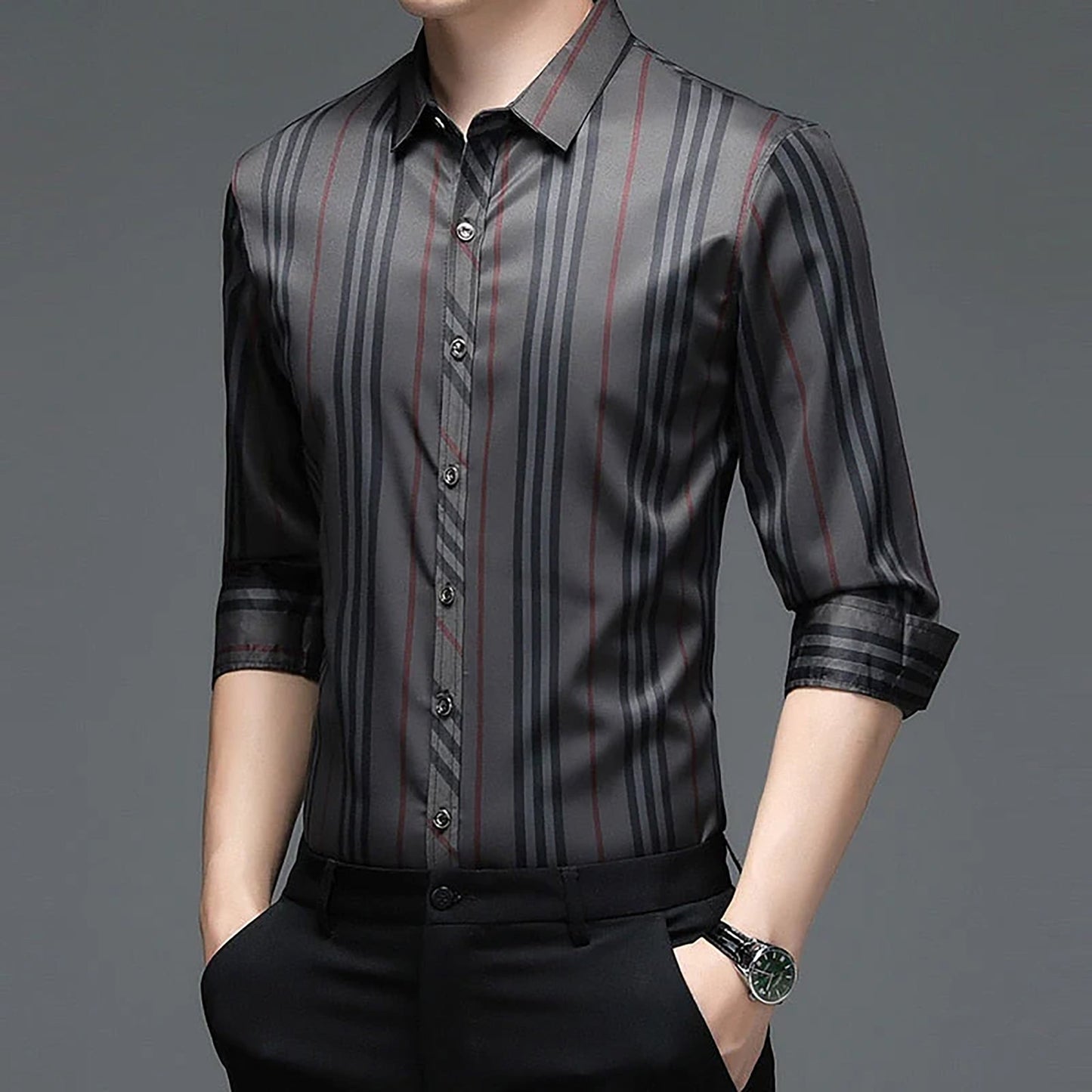 Forest Edge Stripe Full Sleeve Cotton Check Shirt (BROWN L)